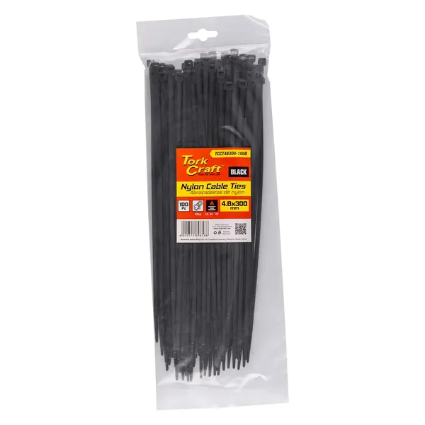 NYLON CABLE TIES 4.8MM X 300MM BLACK 100PC