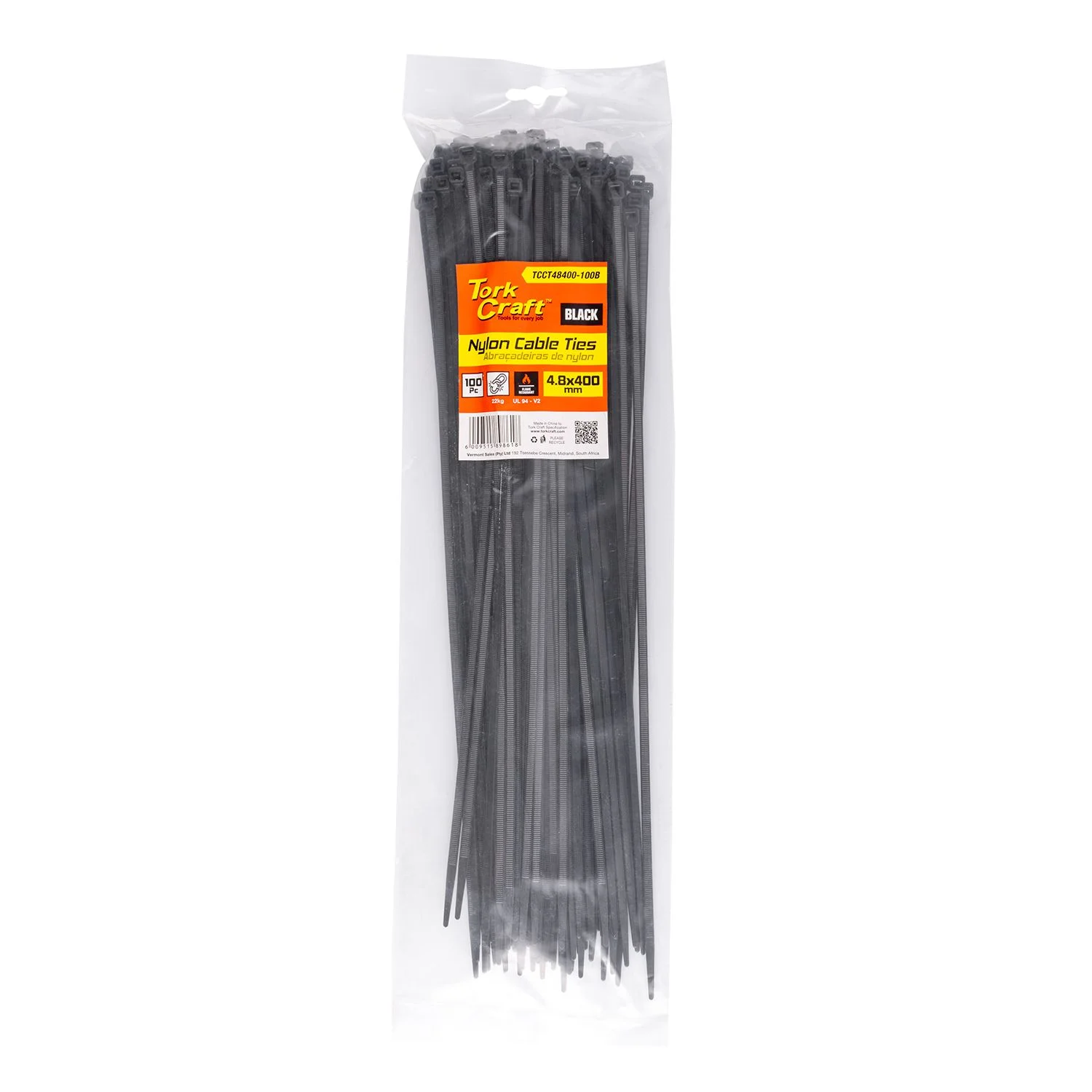 TCCT48400-100B.webp NYLON CABLE TIES 4.8MM X 400MM BLACK 100PC - Image 1