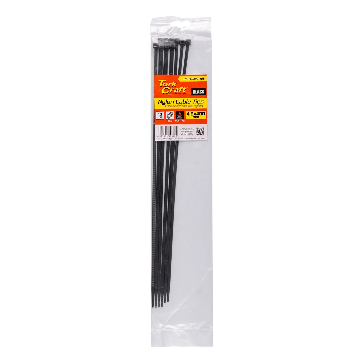 TCCT48400-10B.webp NYLON CABLE TIES 4.8MM X 400MM BLACK 10PC - Image 1