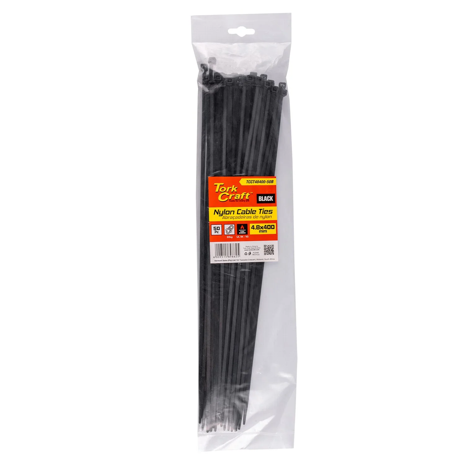 TCCT48400-50B.webp NYLON CABLE TIES 4.8MM X 400MM BLACK 50PC - Image 1