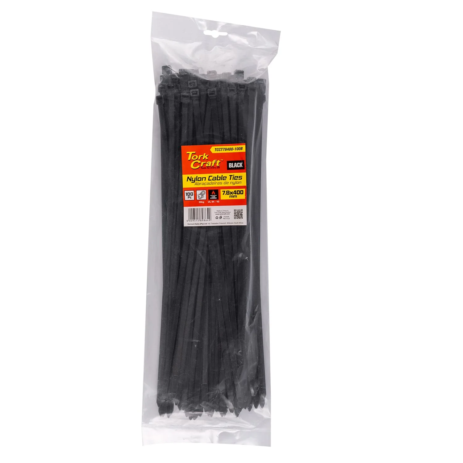 TCCT78400-100B.webp NYLON CABLE TIES 7.6MM X 400MM BLACK 100PC - Image 1