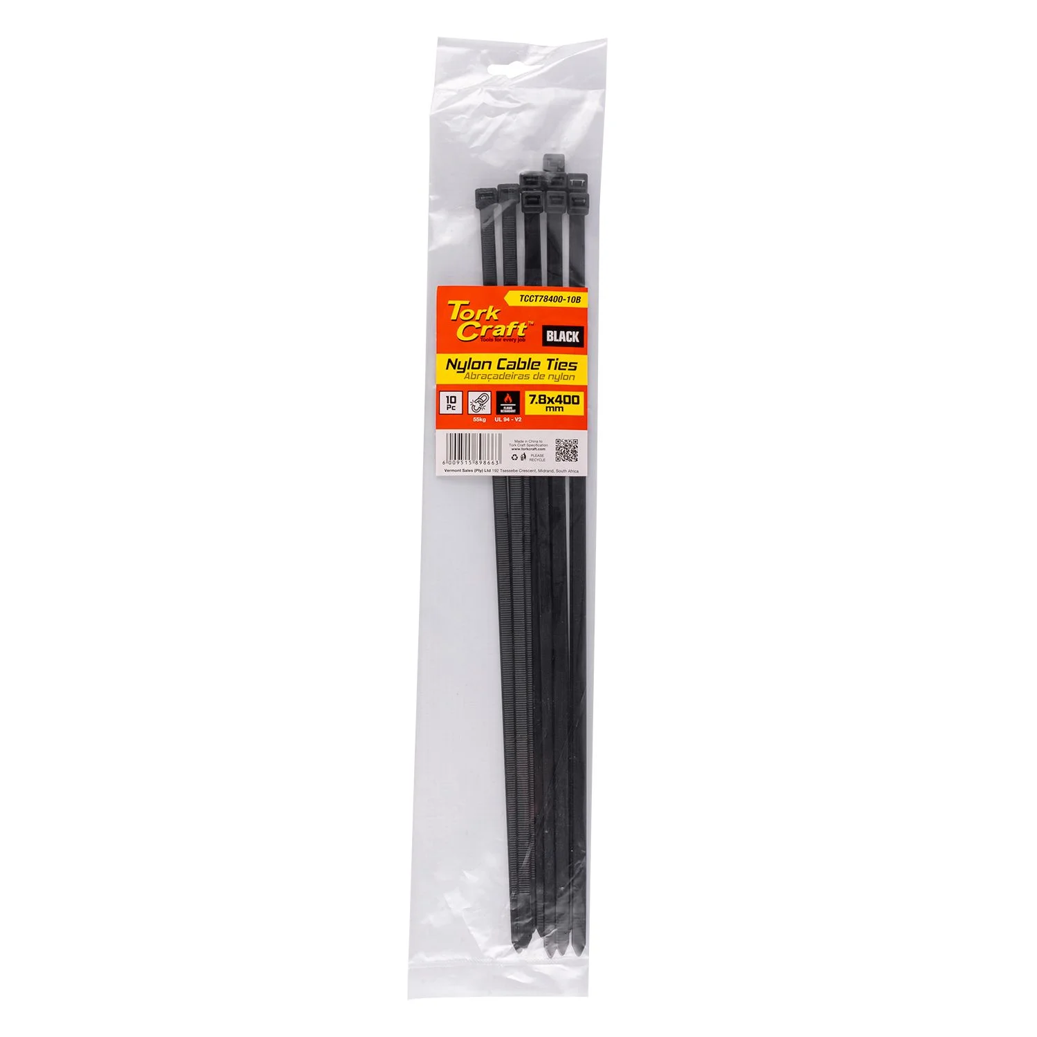 TCCT78400-10B.webp NYLON CABLE TIES 7.6MM X 400MM BLACK 10PC - Image 1