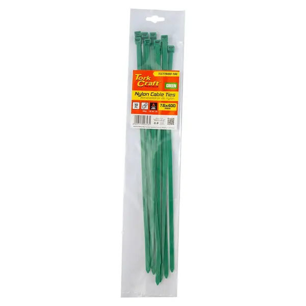 NYLON CABLE TIES 7.6MM X 400MM GREEN 10PC