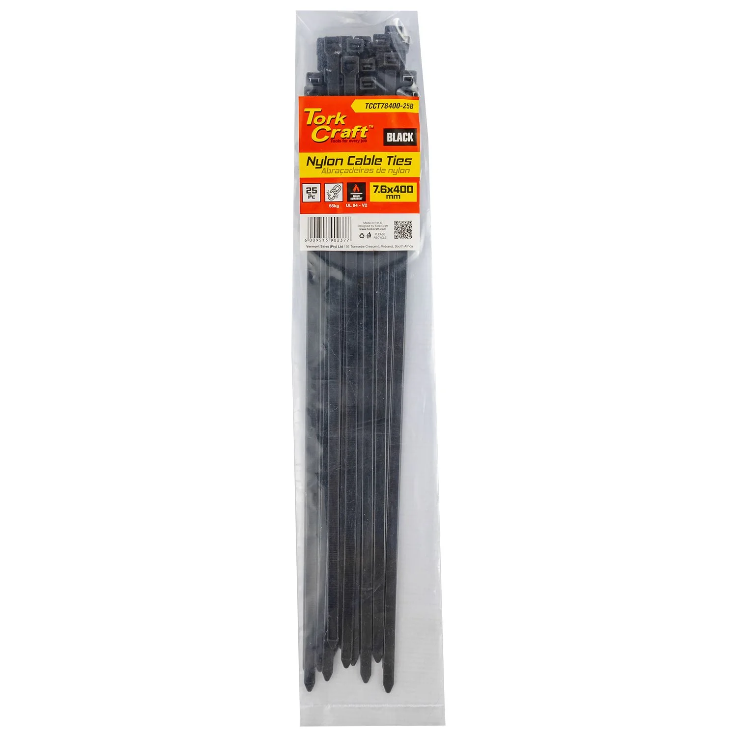 TCCT78400-25B.webp NYLON CABLE TIES 7.6MM X 400MM BLACK 25PC - Image 1
