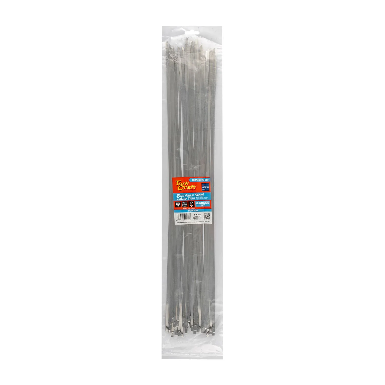 TCCTS46600-50N.webp S/STEEL CABLE TIES SS304 4.6MM X 600MM NATURAL 50PC - Image 1