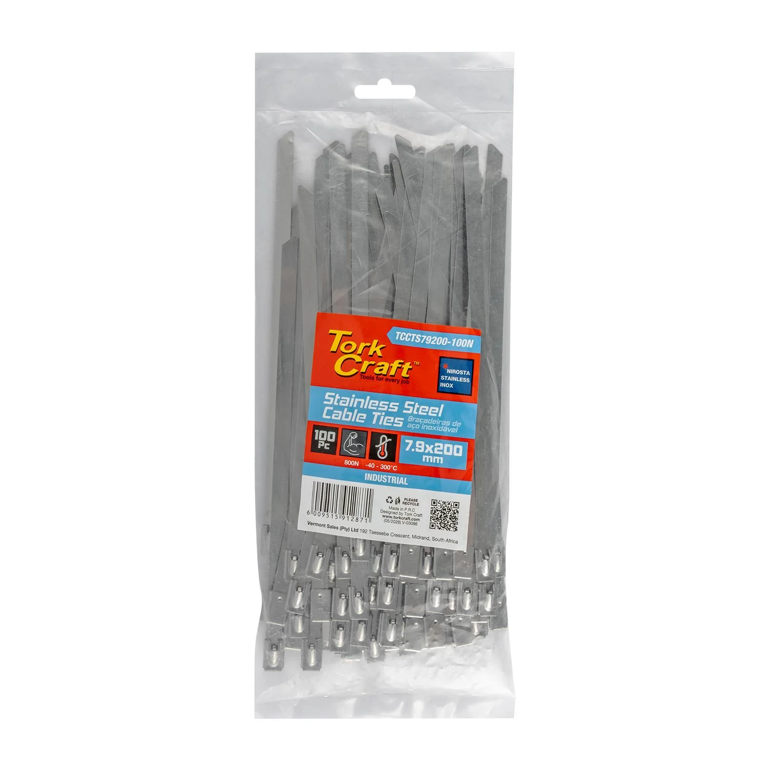 TCCTS79200-100N.webp S/STEEL CABLE TIES SS304 7.9MM X 200MM NATURAL 100PC - Image 1