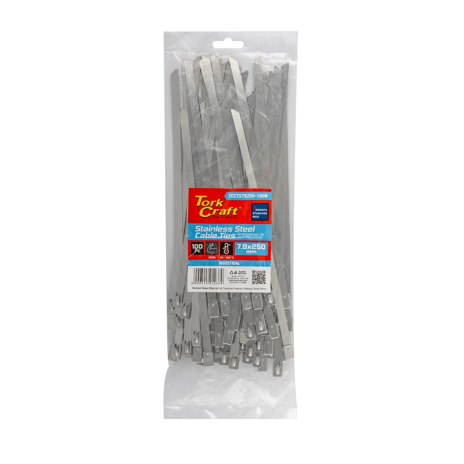 TCCTS79250-100N.webp S/STEEL CABLE TIES SS304 7.9MM X 250MM NATURAL 100PC - Image 1