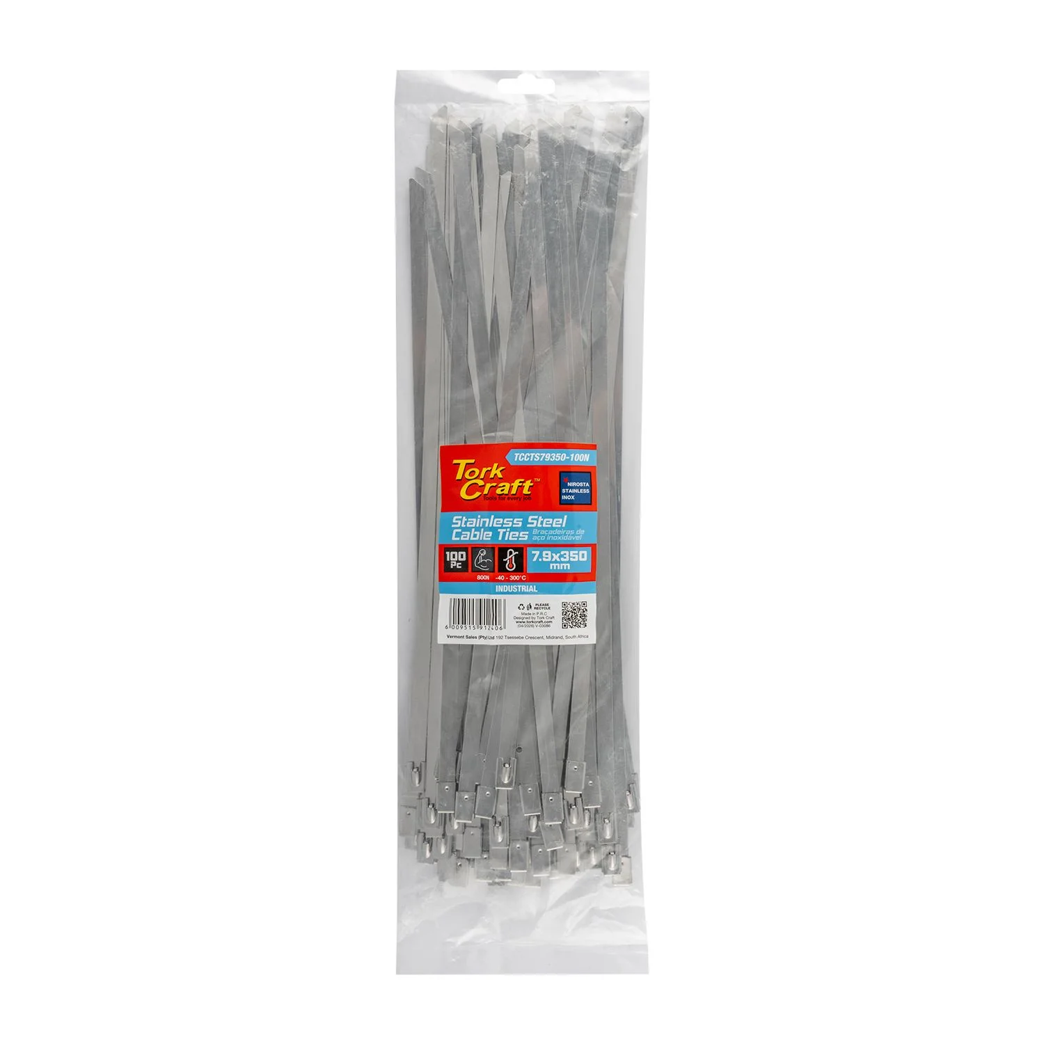 TCCTS79350-100N.webp S/STEEL CABLE TIES SS304 7.9MM X 350MM NATURAL 100PC - Image 1