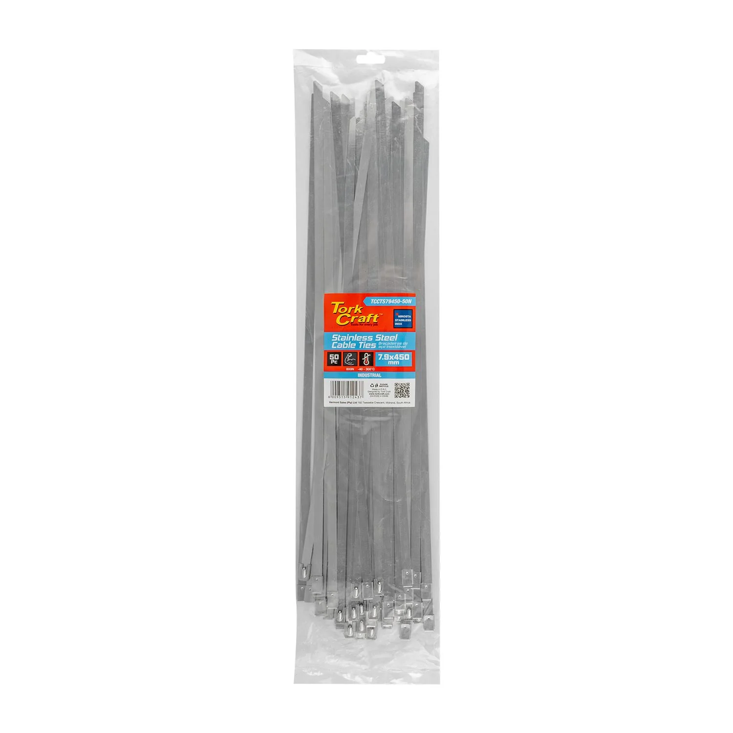 TCCTS79450-50N.webp S/STEEL CABLE TIES SS304 7.9MM X 450MM NATURAL 50PC - Image 1