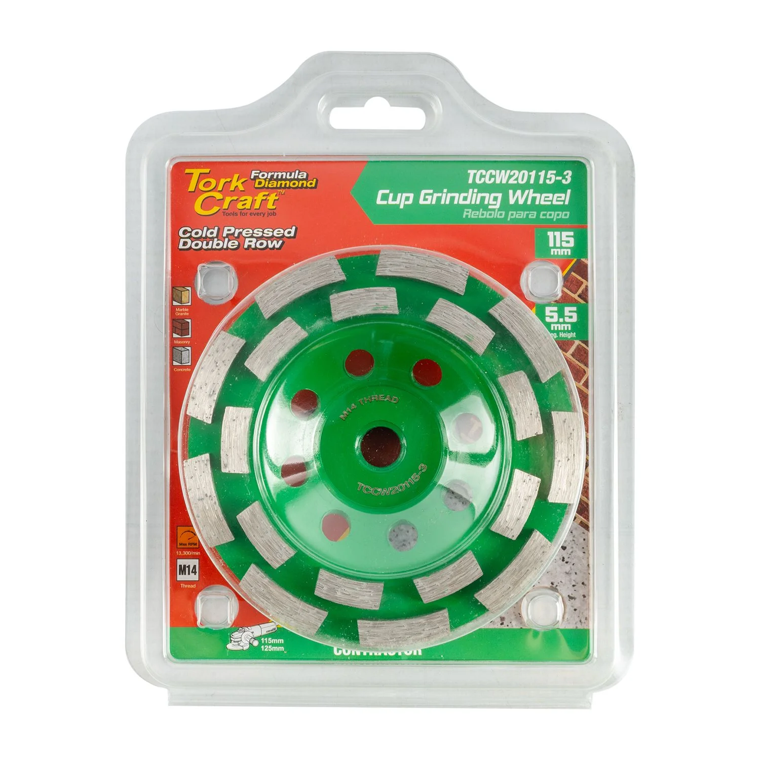 TCCW20115-3.webp DIA. CUP WHEEL 115MM X M14 DBL ROW COLD PRESSED CONTRACTOR - Image 1