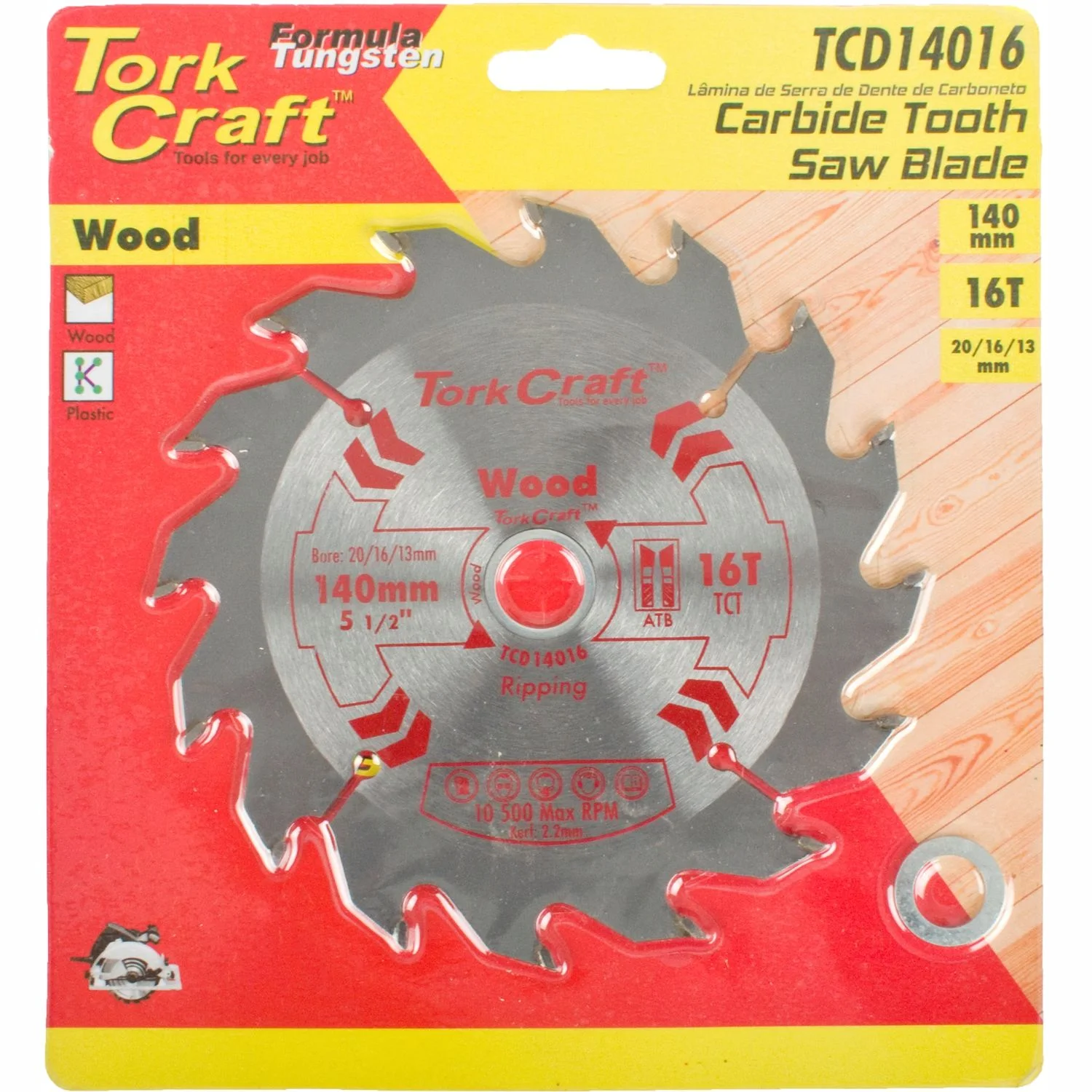 TCD14016.webp BLADE TCT 140 X 16T 20/16/13 GENERAL PURPOSE RIP WOOD - Image 1