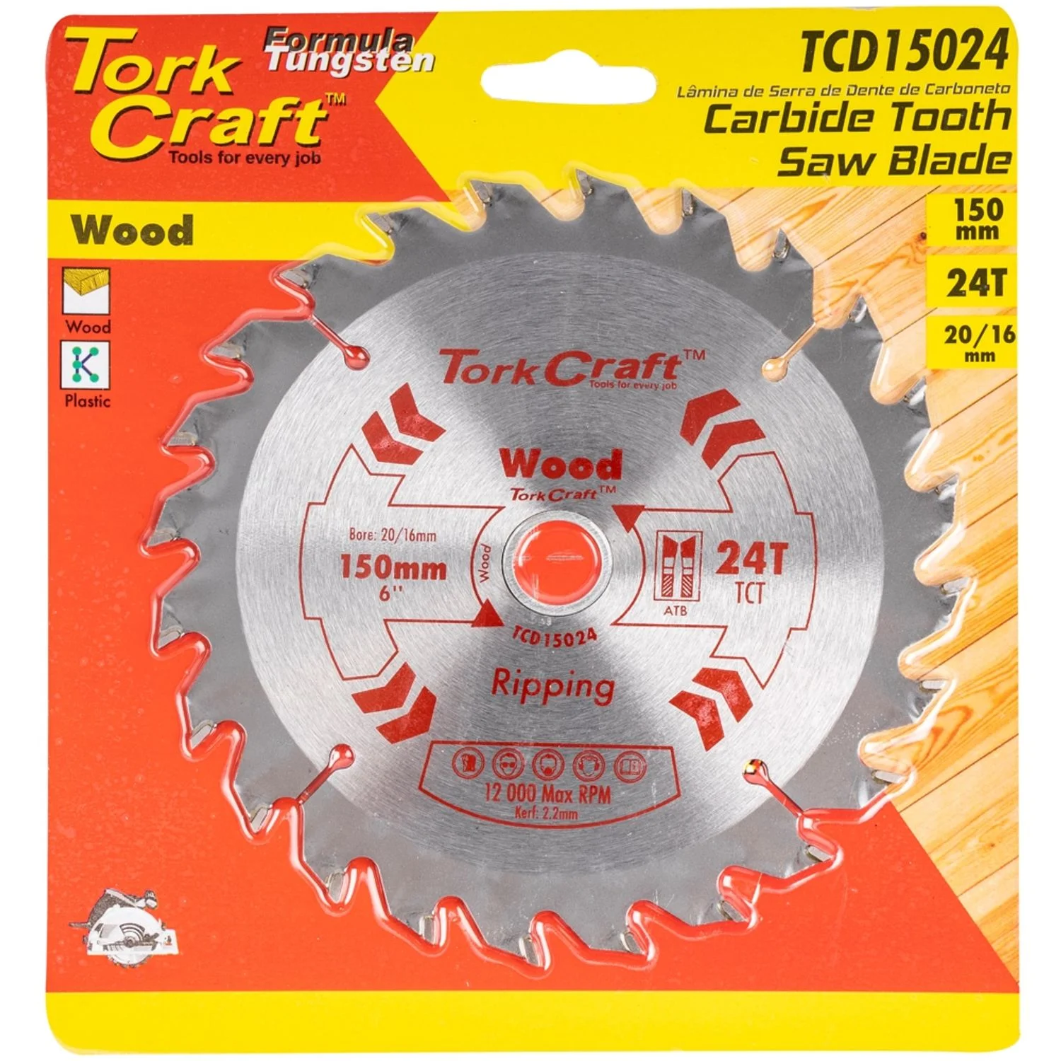 TCD15024.webp BLADE TCT 150 X 24T 20/16 GENERAL PURPOSE RIP WOOD - Image 1