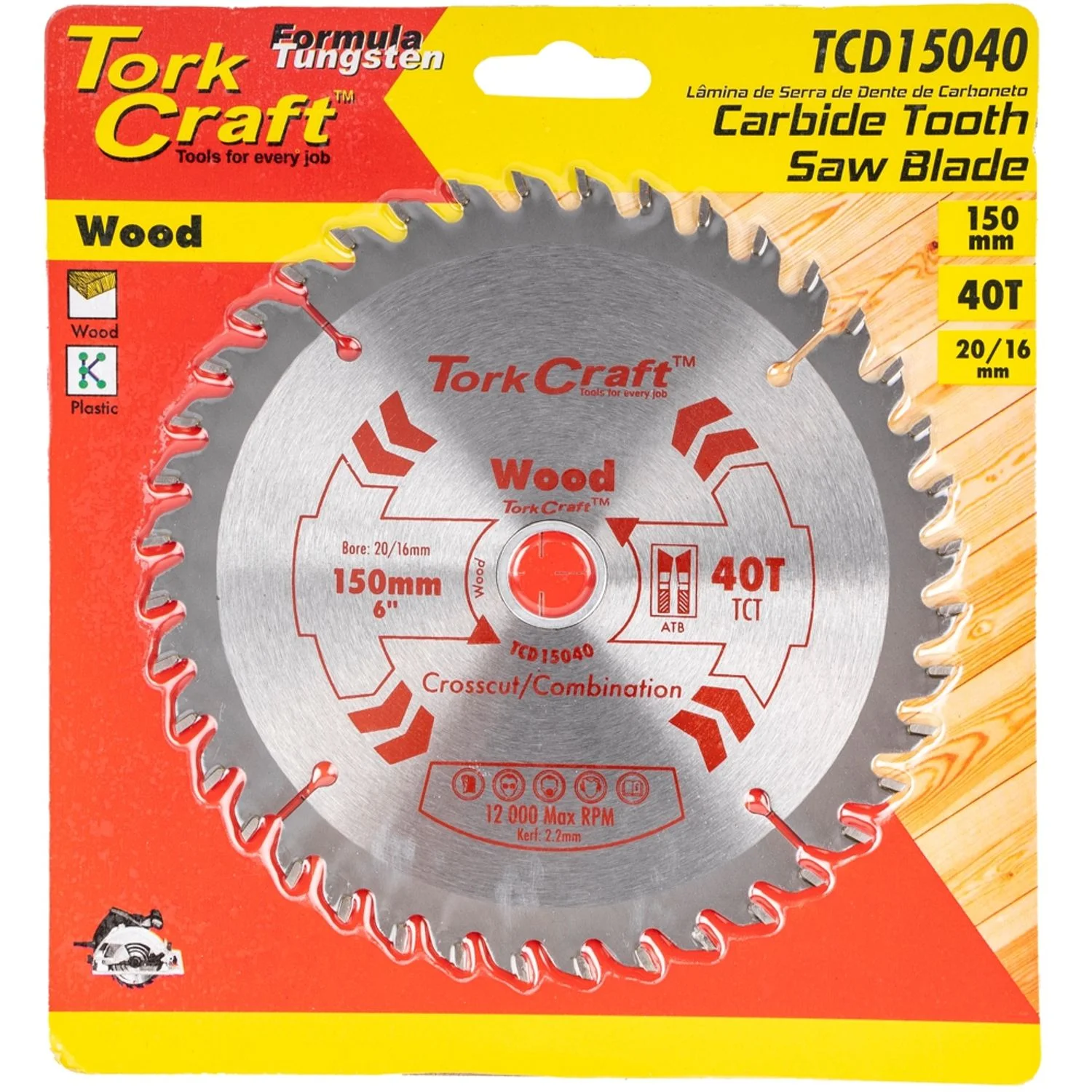 TCD15040.webp BLADE TCT 150 X 40T 20/16 GENERAL PURPOSE COMBINATION WOOD - Image 1