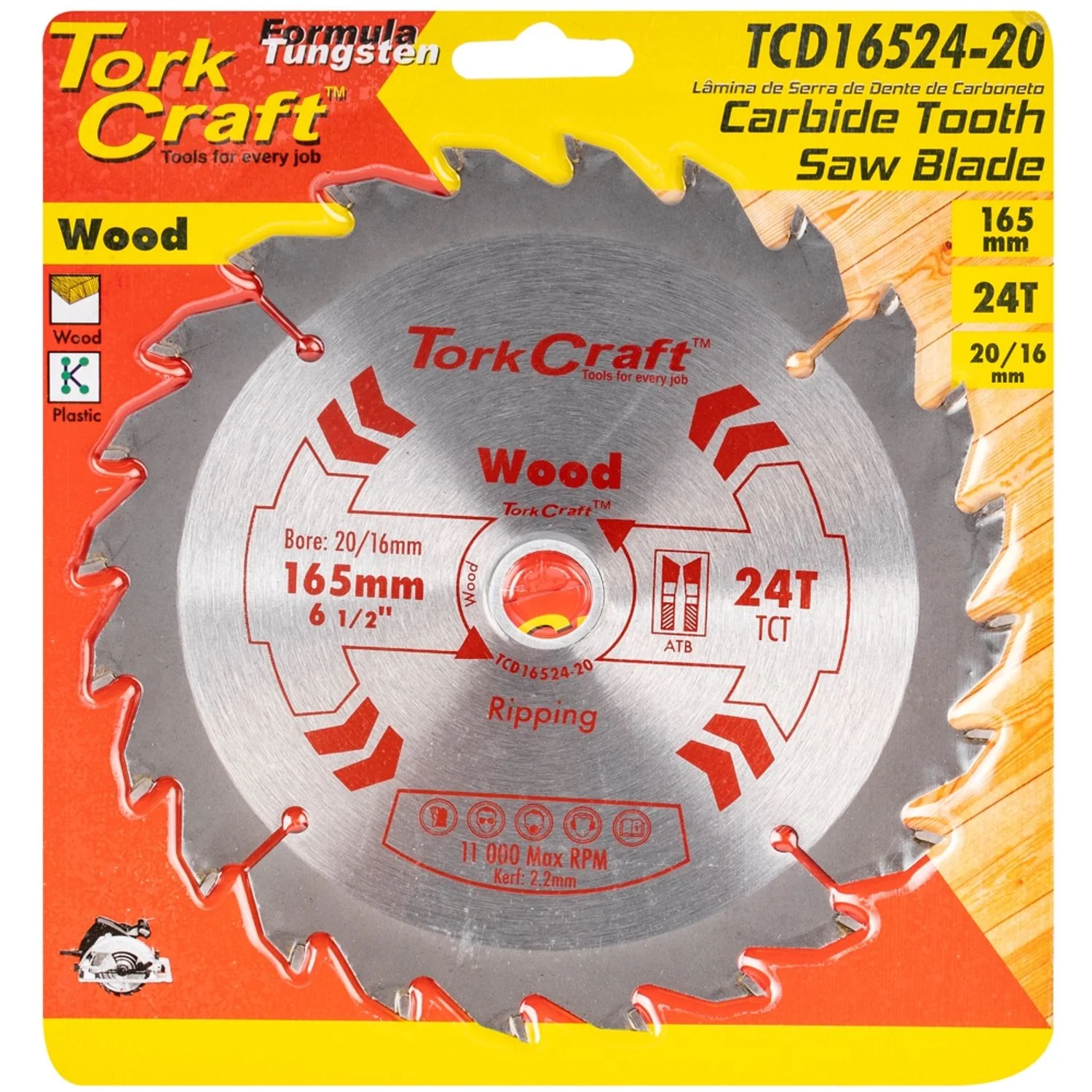 TCD16524-20.webp BLADE TCT 165 X 24T 20/16 GENERAL PURPOSE RIP - Image 1