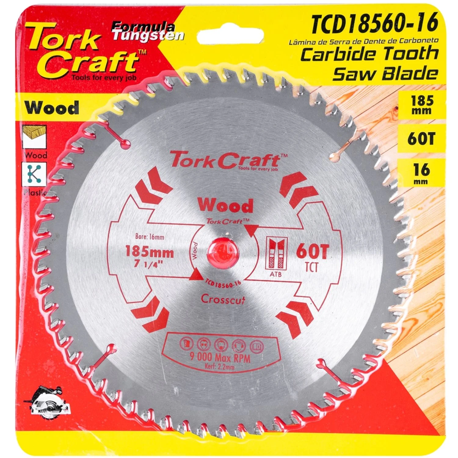 TCD18560-16.webp BLADE TCT 185 X 60T 16MM GENERAL PURPOSE CROSS CUT - Image 1