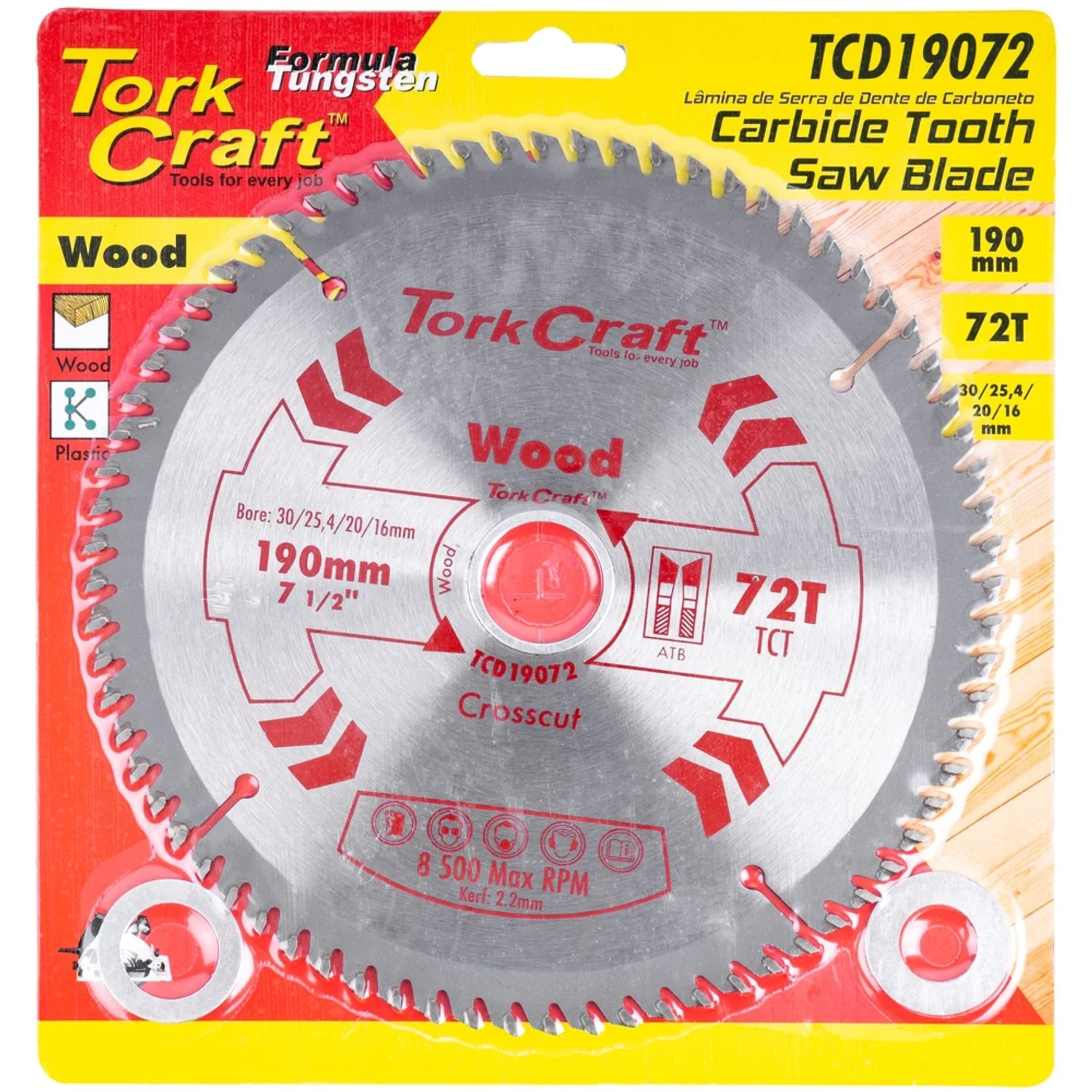 TCD19072.webp BLADE TCT 190 X 72T 30/25.4/20/16MM GENERAL PURPOSE CROSS CUT SMOOTH - Image 1