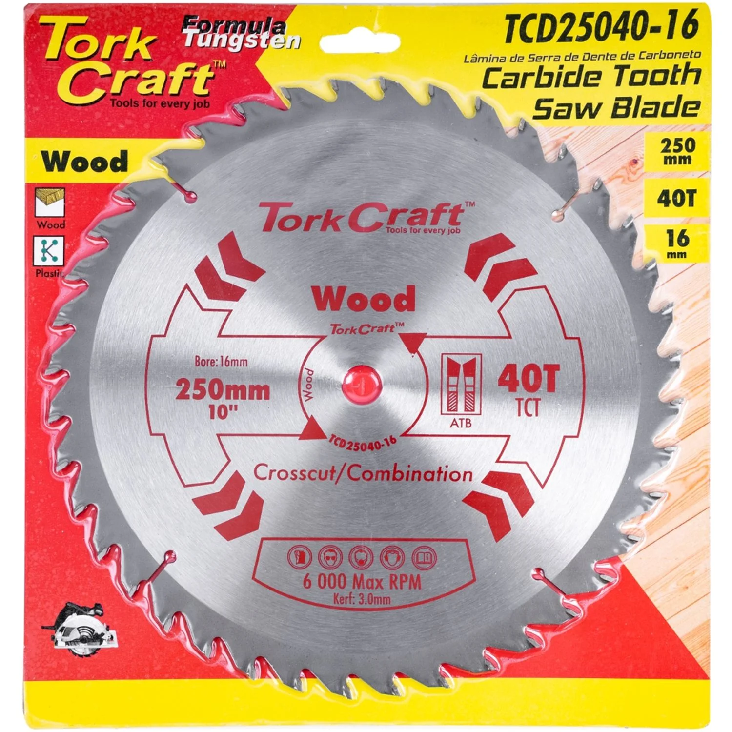 TCD25040-16.webp BLADE TCT 250 X 40T 16MM GENERAL PURPOSE COMBINATION - Image 1