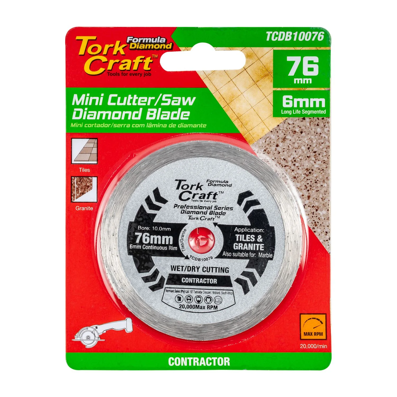 TCDB10076.webp DIAMOND BLADE 76MM X 10MM CONT. RIM MINI CUTTER SAW - Image 1