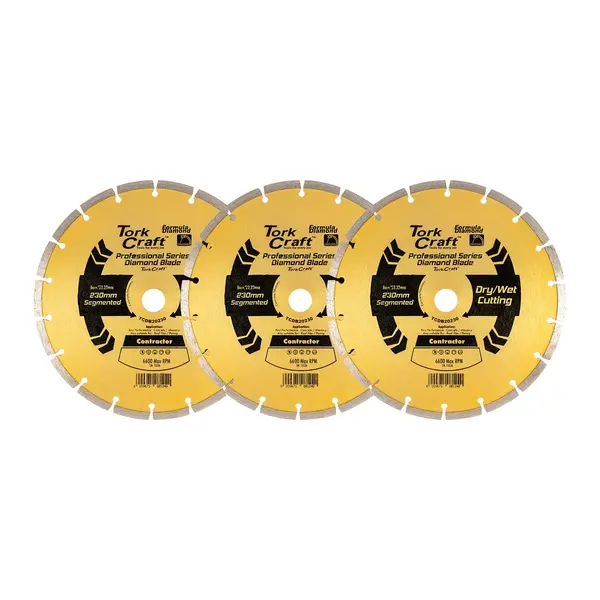 DIAMOND BLADE 230MM SEGMENTED PROFESIONAL BULK 3 PACK SHRINK