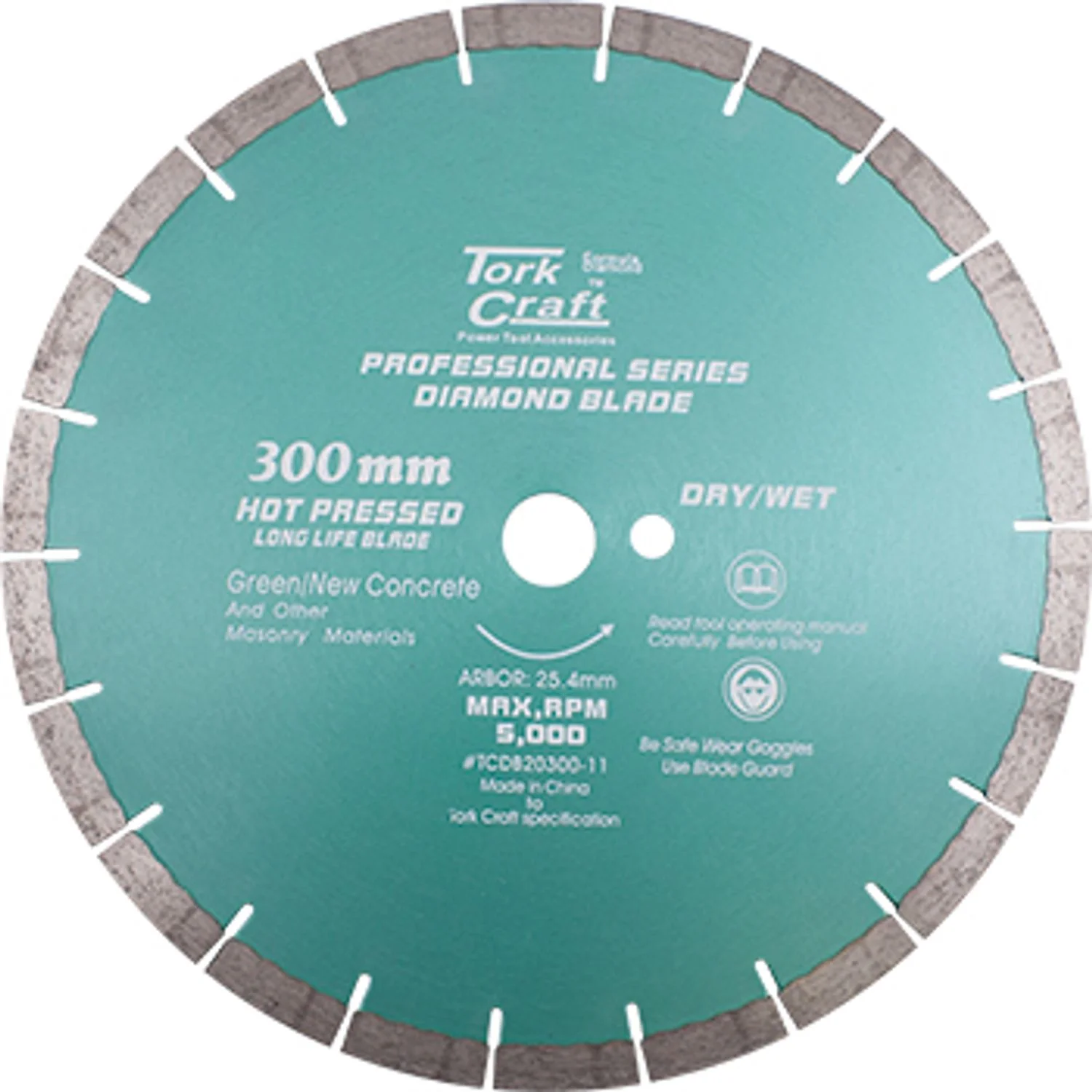 TCDB20300-11.webp DIAMOND BLADE 300 X 25.4MM GREEN / NEW CONCRETE HOT PRESSED SEGMENTED - Image 1