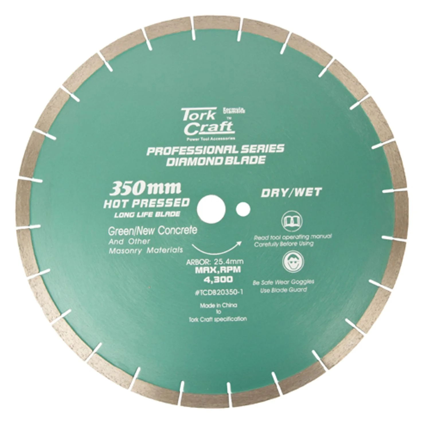 TCDB20350-1.webp DIA. BLADE 350X25.4MM GREEN/NEW CONCRETE HOT PRESSED - Image 1
