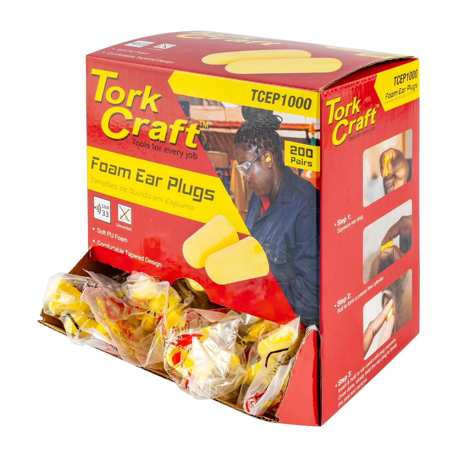 TCEP1000.webp EAR PLUG 200PC BULLET SHAPE SNR33 YELLOW PER BOX - Image 1