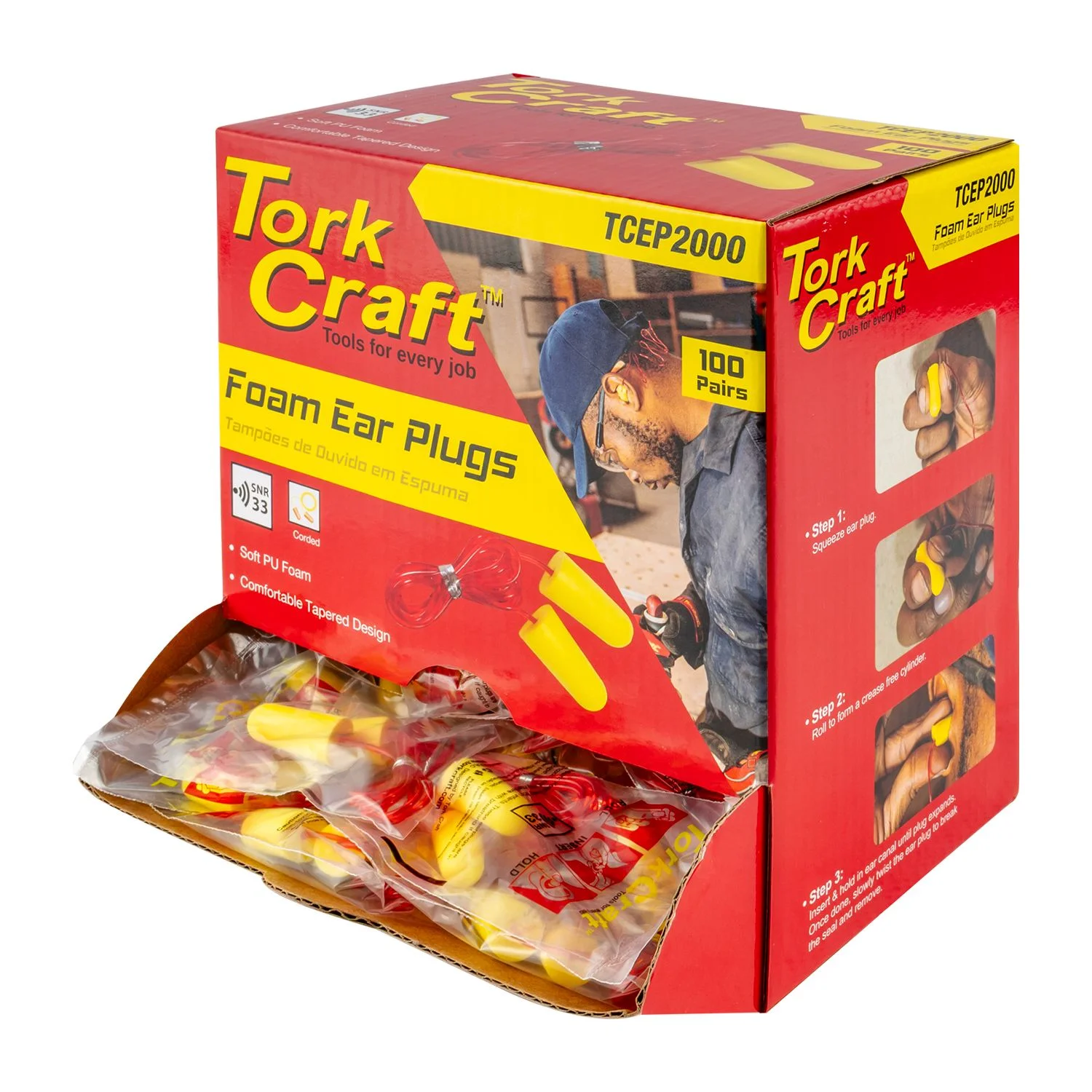 TCEP2000.webp EAR PLUG CORDED 1PR POLY BAG 100 PR PER BOX BULLET SHAPE YELLOW - Image 1