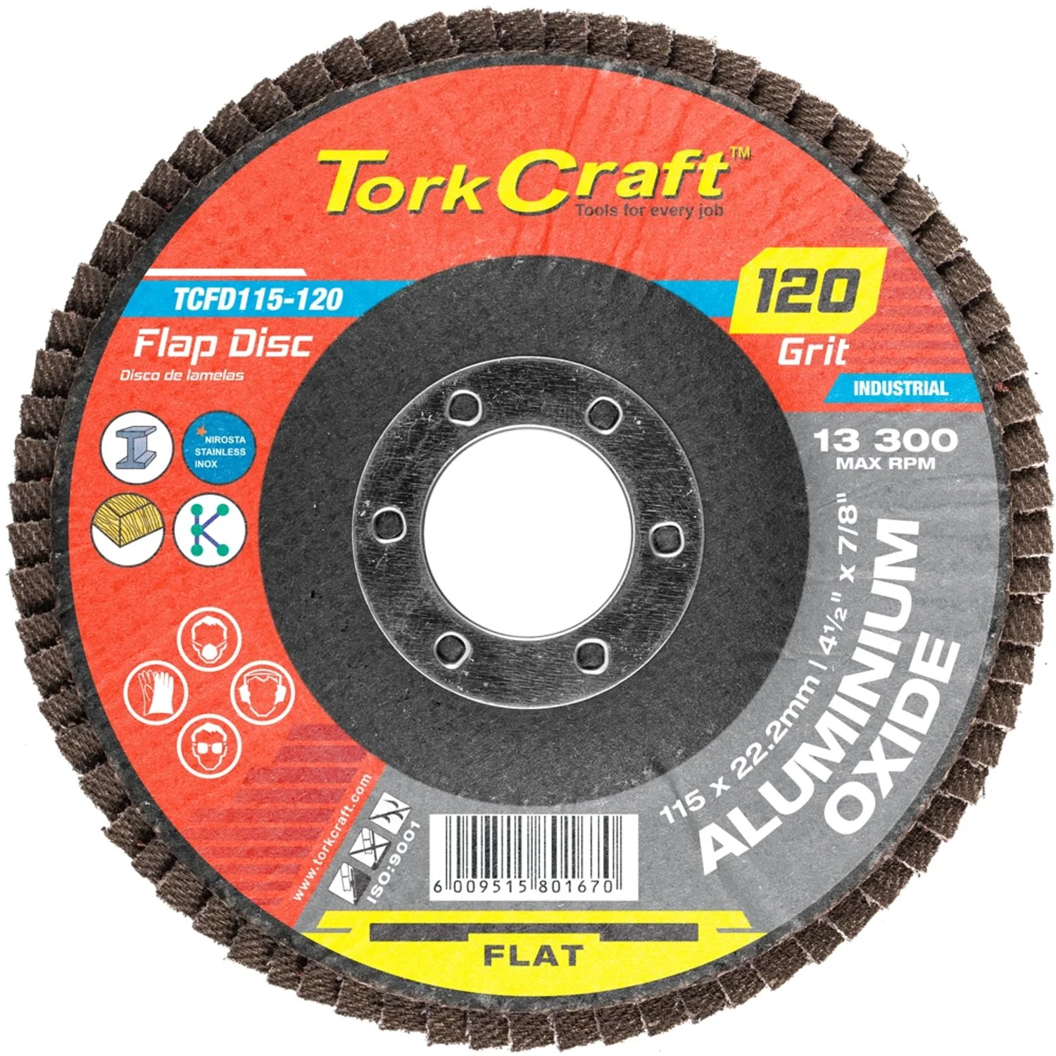 TCFD115-120.webp FLAP SANDING DISC 115MM 120 GRIT A/O - Image 1