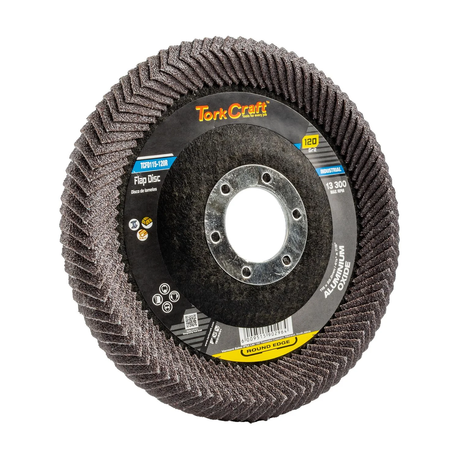 TCFD115-120R.webp FLAP DISC ROUND EDGE A/O 115MM 120 GRIT FLAT - Image 1