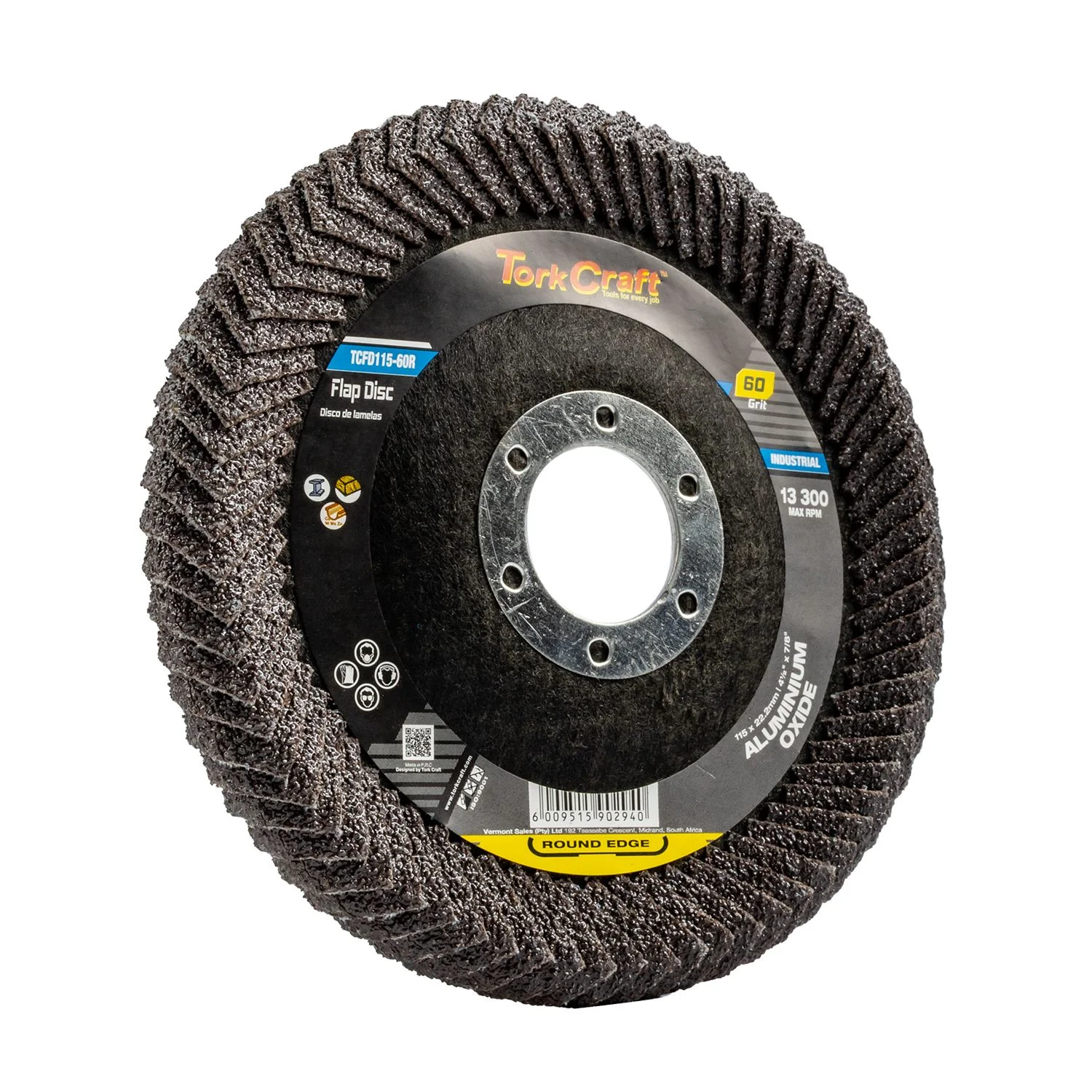 TCFD115-60R.webp FLAP DISC ROUND EDGE A/O 115MM 60 GRIT FLAT - Image 1