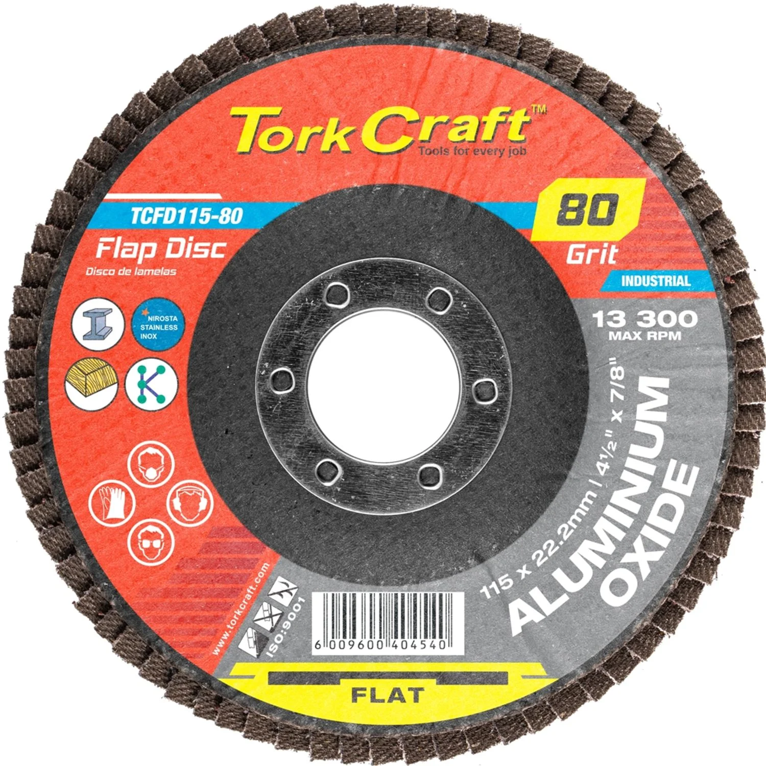 TCFD115-80.webp FLAP SANDING DISC 115MM 80 GRIT A/O - Image 1