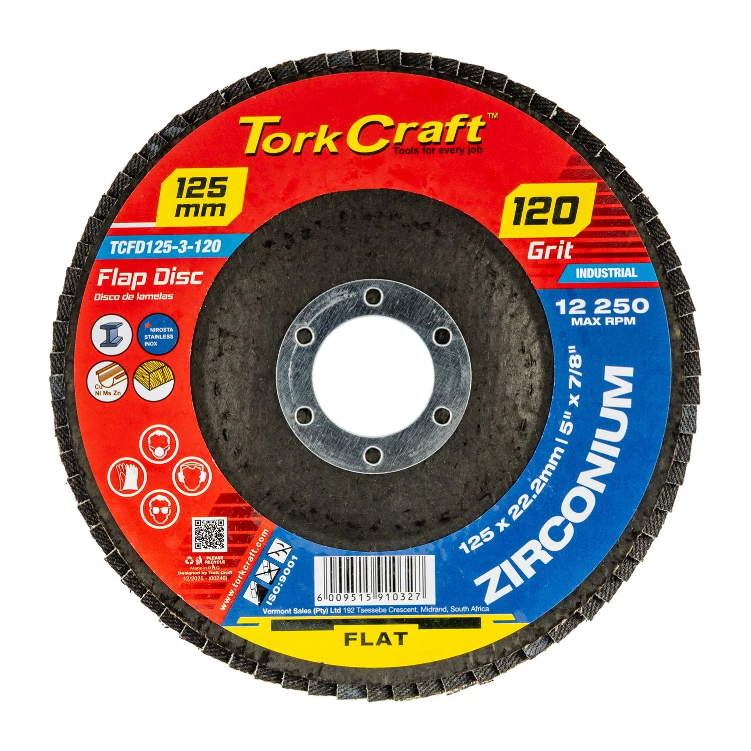 TCFD125-3-120.webp FLAP DISC ZIRCONIUM 125MM 120 GRIT FLAT - Image 1
