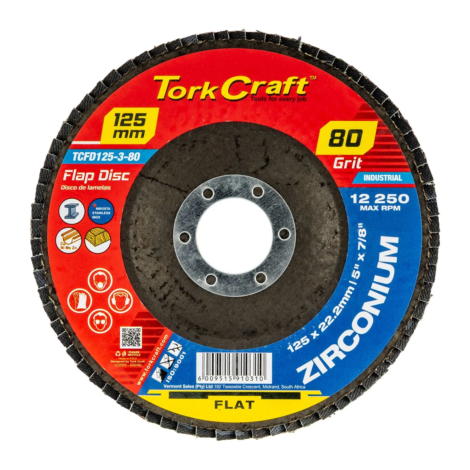 TCFD125-3-80.webp FLAP DISC ZIRCONIUM 125MM 80 GRIT FLAT - Image 1