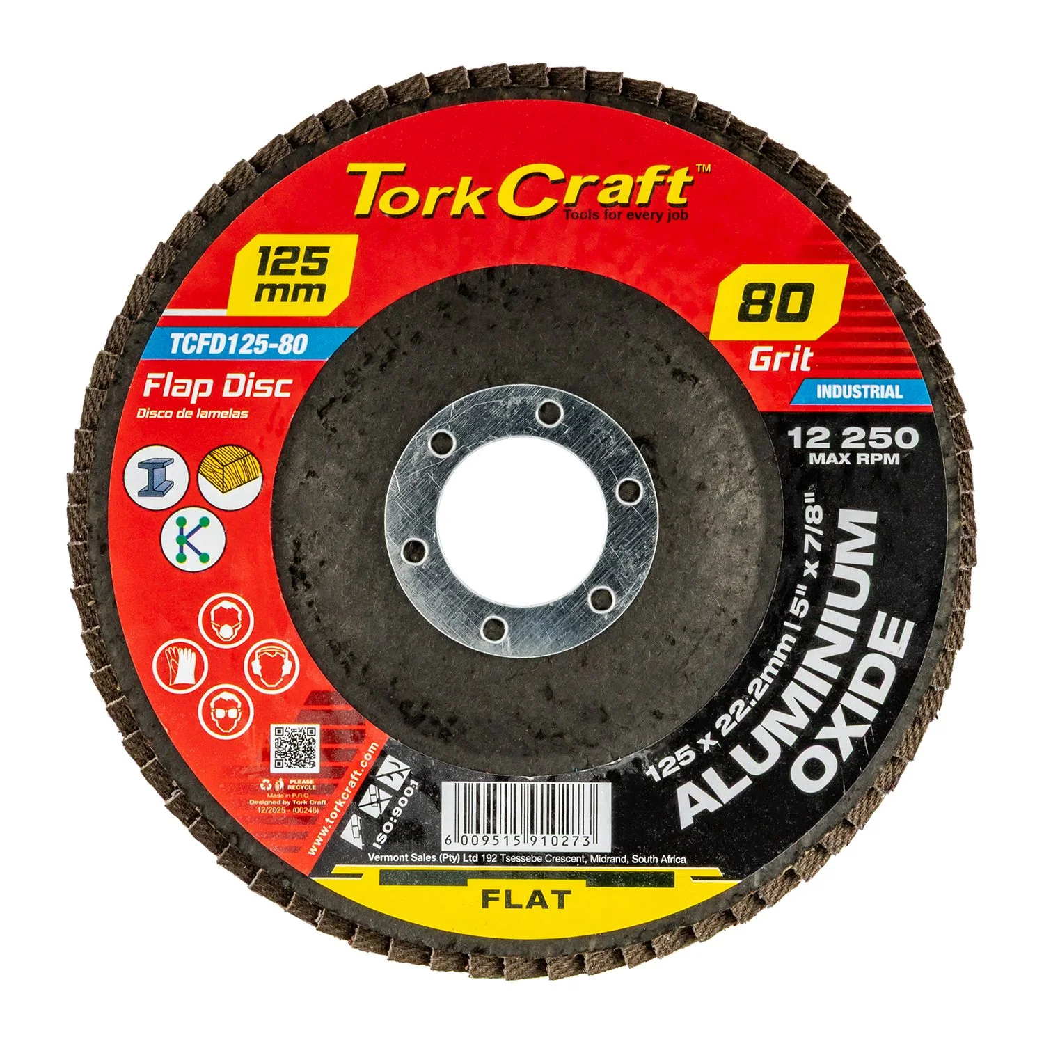 TCFD125-80.webp FLAP SANDING DISC 125MM 80GRIT A/O - Image 1