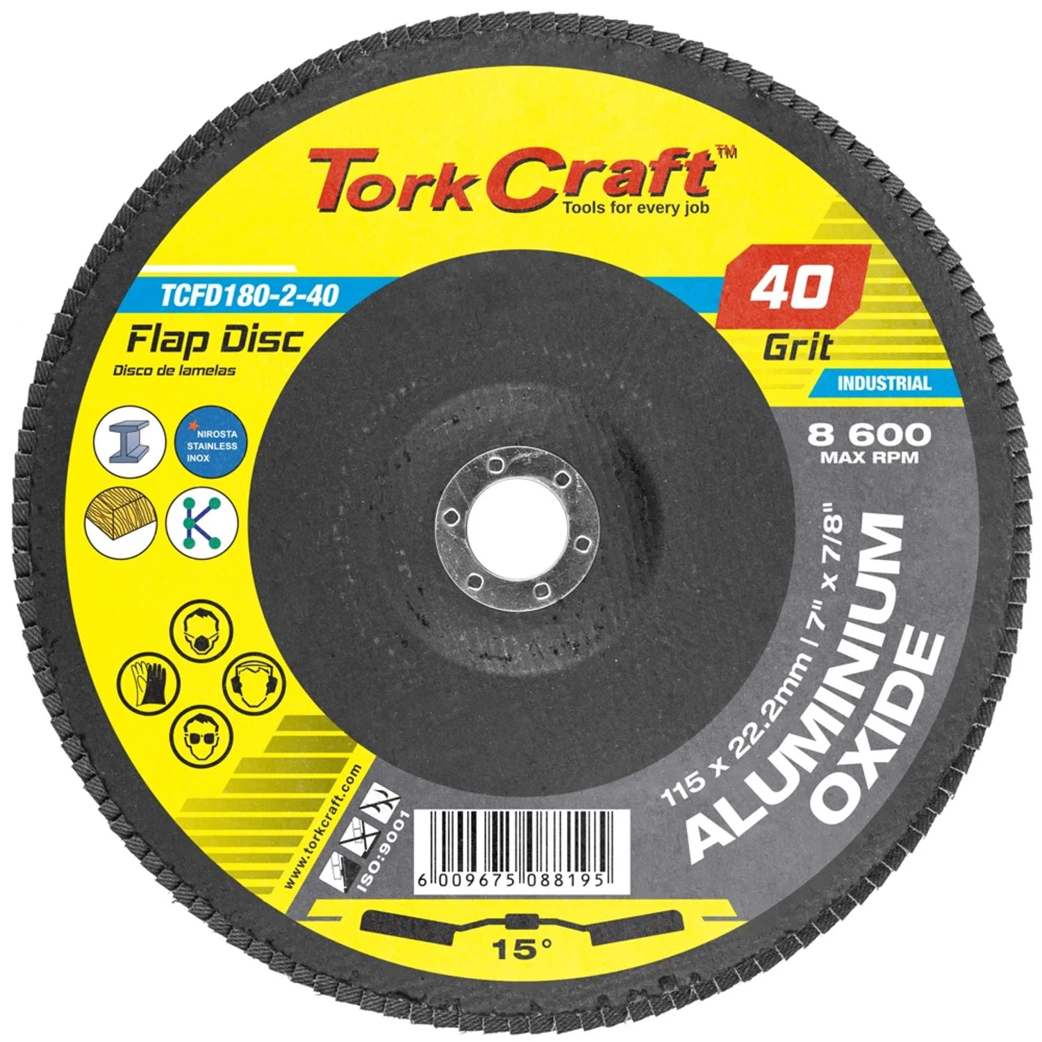 TCFD180-2-40.webp FLAP DISC 180MM 15 DEG.ANGLE 40GRIT A/O - Image 1
