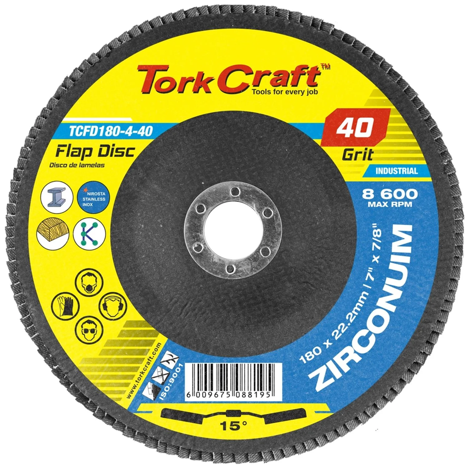 TCFD180-4-40.webp FLAP DISC ZIRCONIUM 180MM 40GRIT ANGLED - Image 1