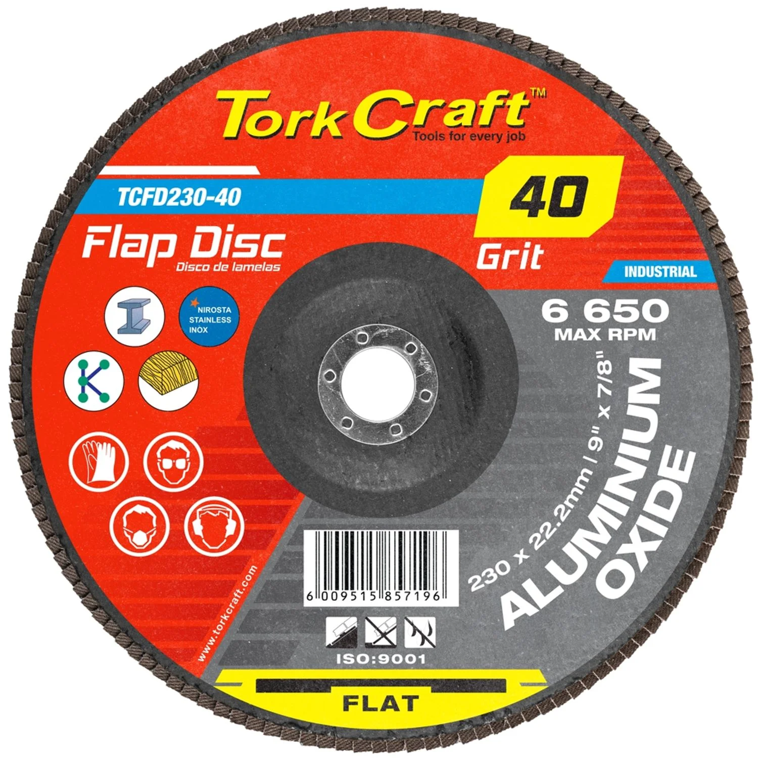 TCFD230-40.webp FLAP SANDING DISC 230MM 40GRIT A/O - Image 1