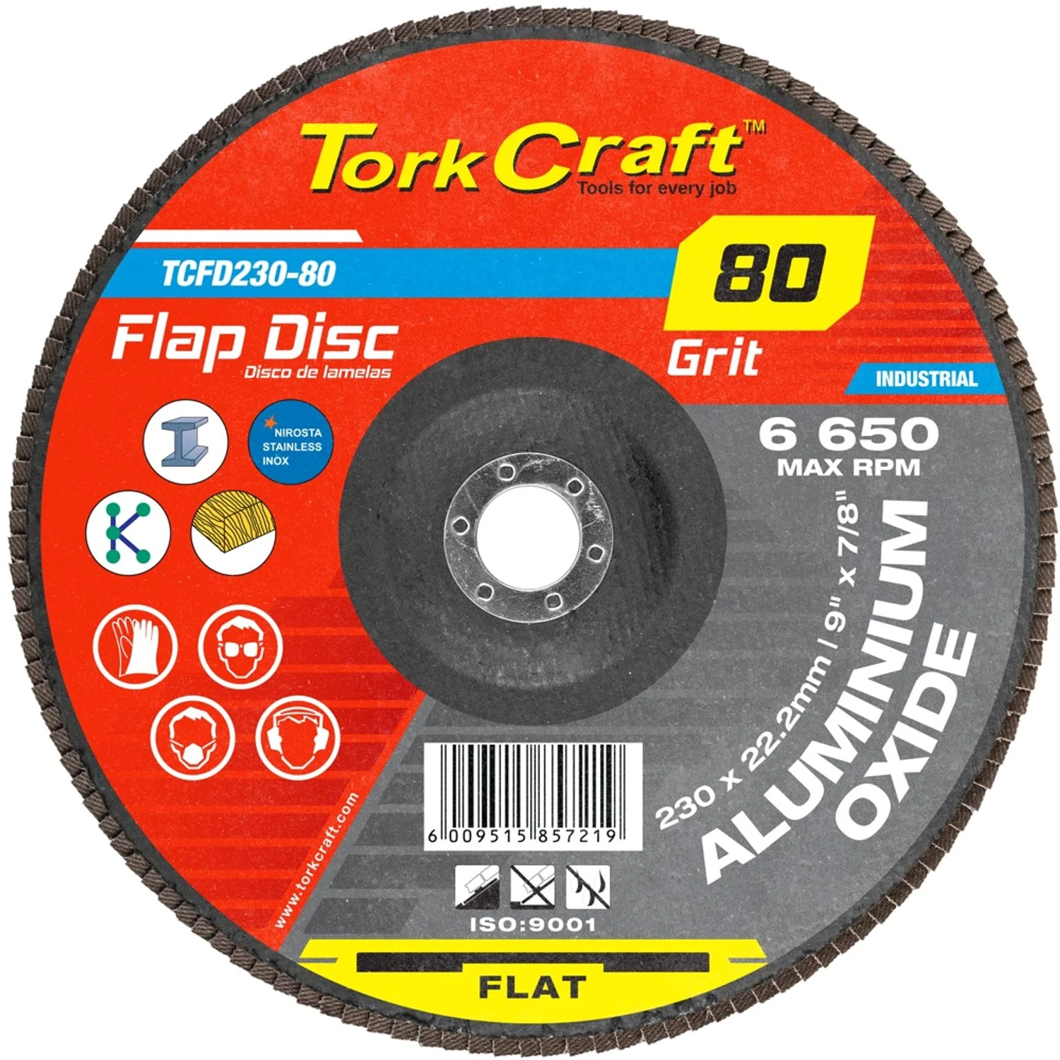 TCFD230-80.webp FLAP SANDING DISC 230MM 80GRIT A/O - Image 1