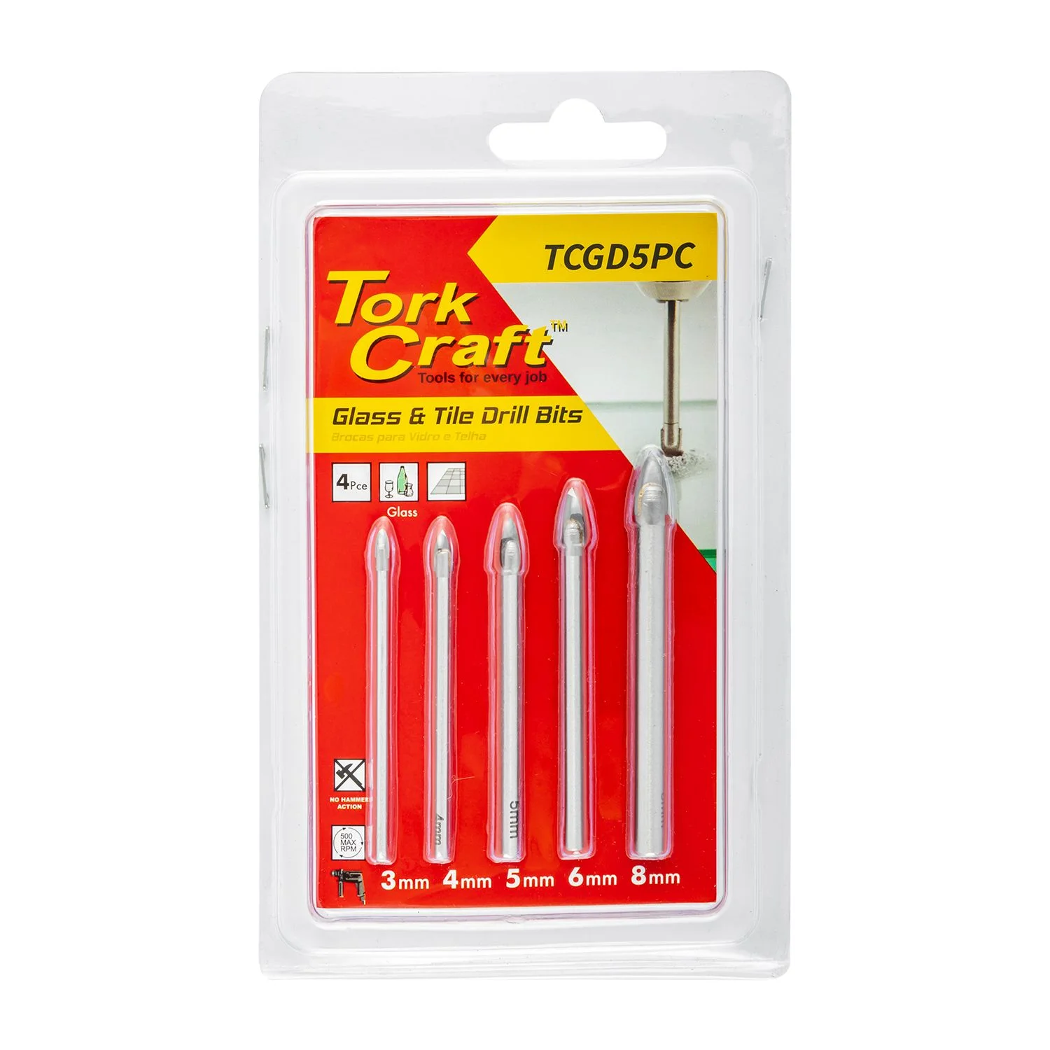 TCGD5PC.webp GLASS and TILE DRILL BIT SET 5 PCE 3/4/5/6/8 - Image 1