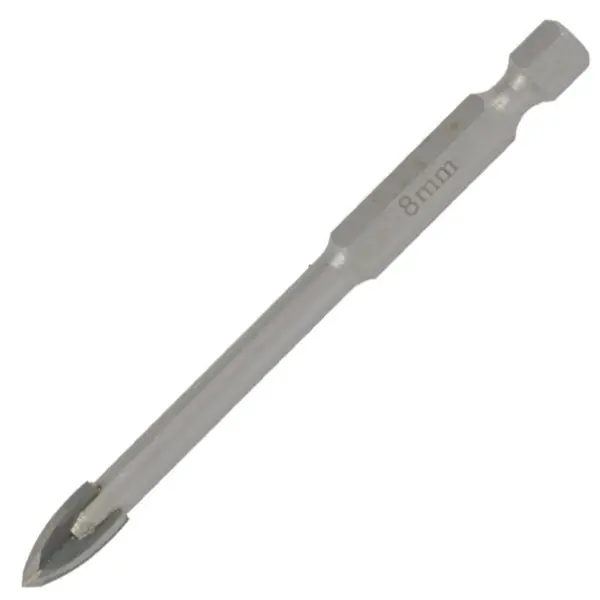 GLASS and TILE DRILL 8MM 4 FLUTE WITH HEX SHANK