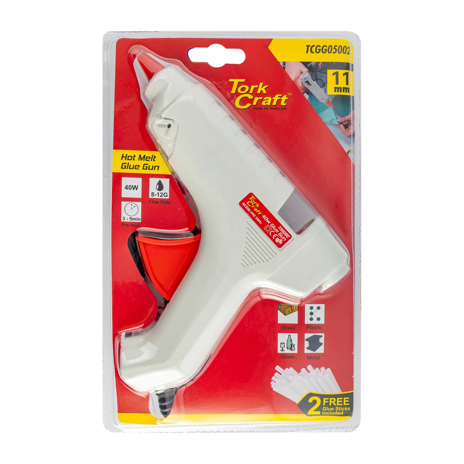 TCGG05002.webp GLUE GUN 40W 220V 11MM 8-12G F/RATE 5 MIN. PRE-HEAT - Image 1