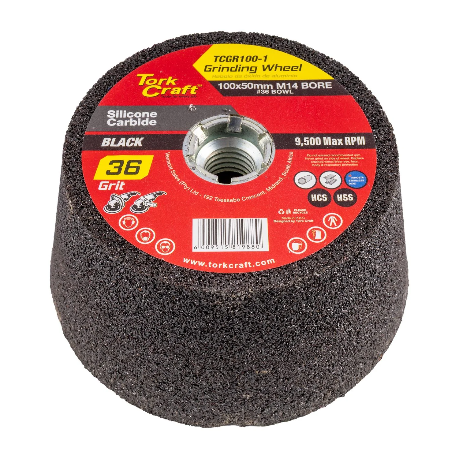 TCGR100-1.webp GRINDING WHEEL 100X50MM M14 BORE - #36 BOWL - ANGLE GRINDER - Image 1