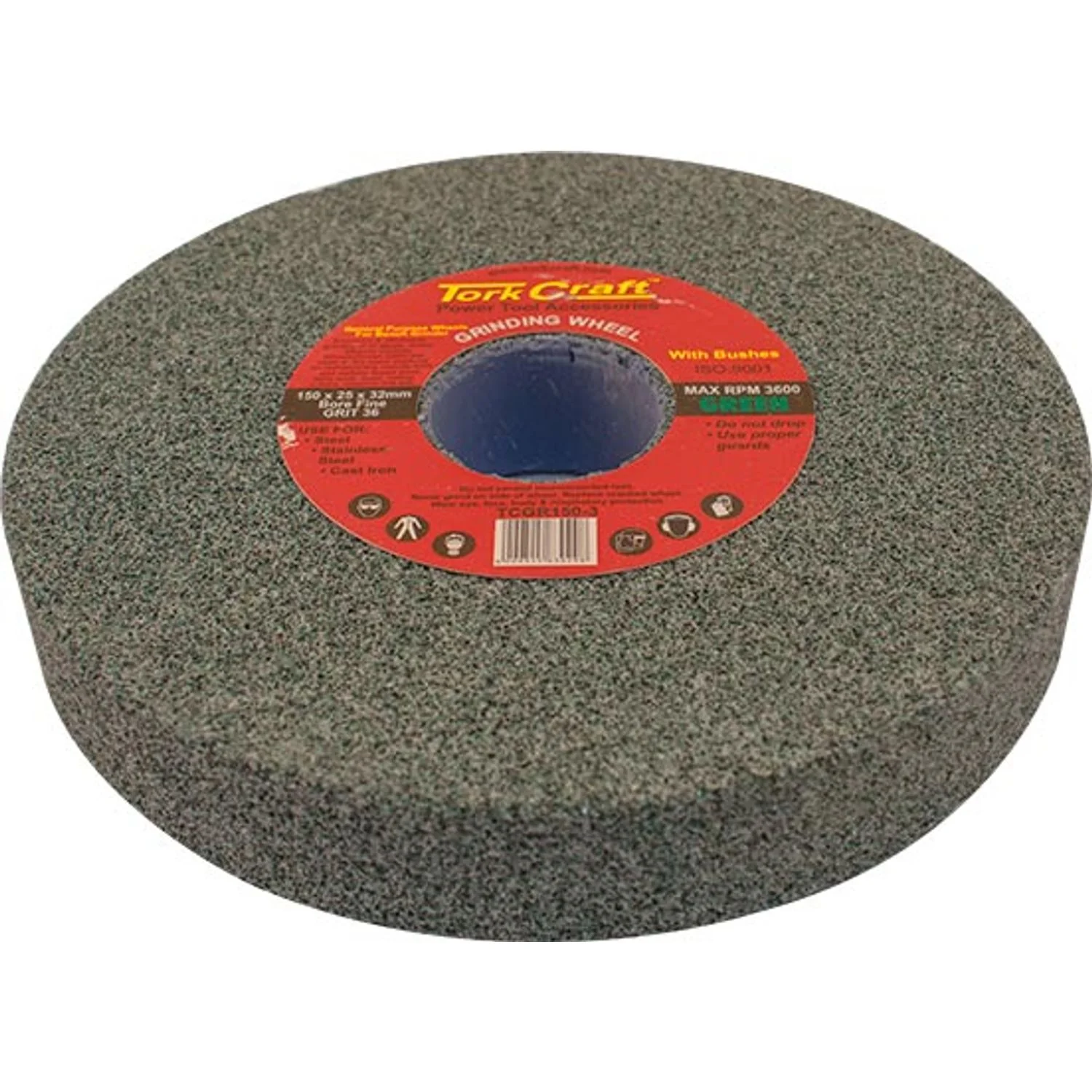 TCGR150-3.webp GRINDING WHEEL 150X25X32MM BORE COARSE 36GR W/BUSHES FOR B/G GREEN - Image 1