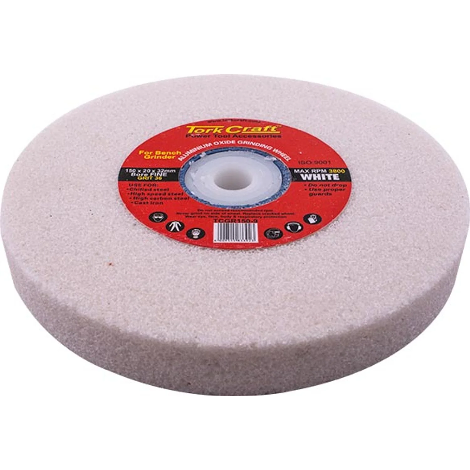 TCGR150-9.webp GRINDING WHEEL 150X20X32MM WHITE COARSE 36GR W/BUSHES FOR BENCH GRIN - Image 1