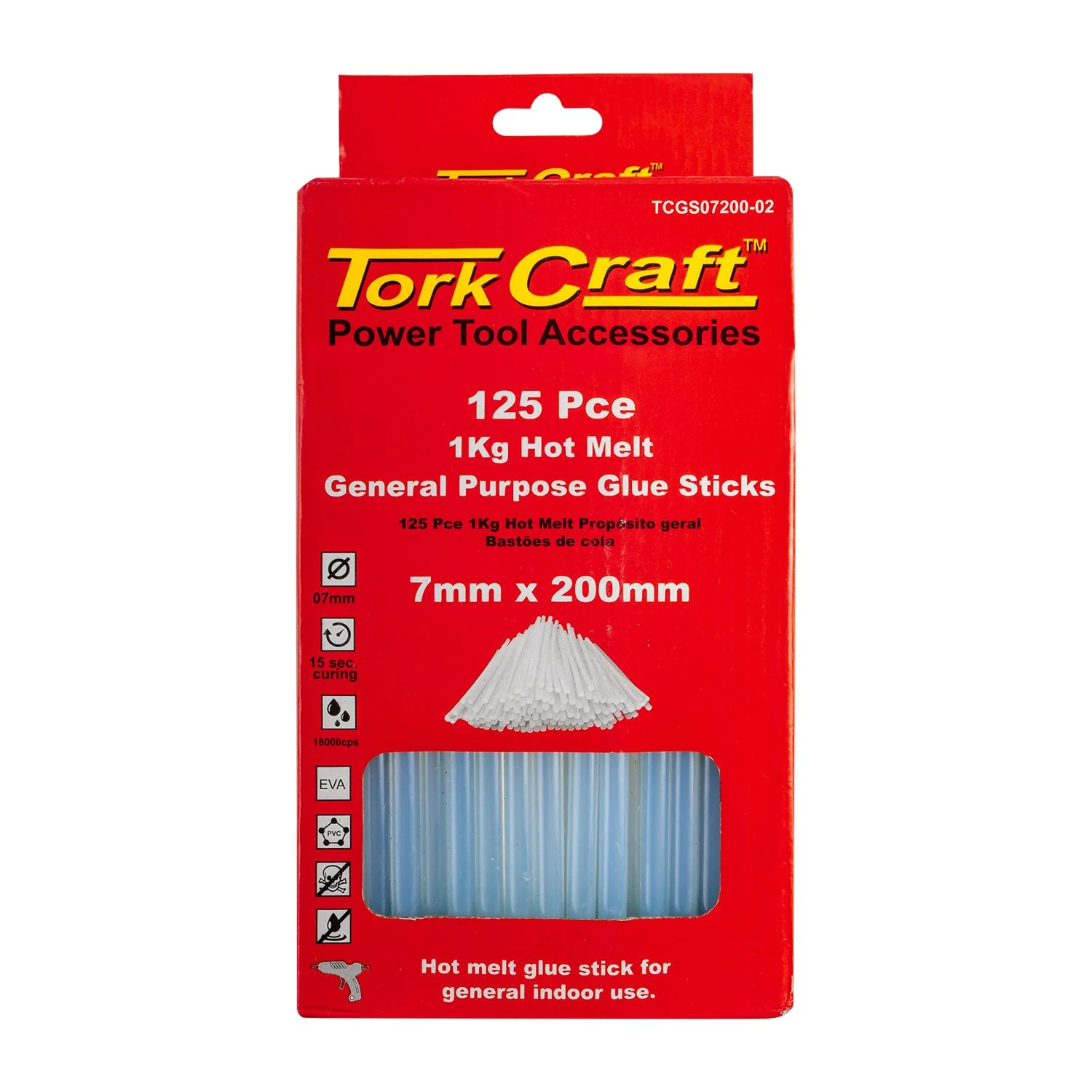 TCGS07200-02.webp GLUE STICK 07 X 200MM 125PC 1KG HOT MELT GEN. PURPOSE EVA 18000CPS - Image 1