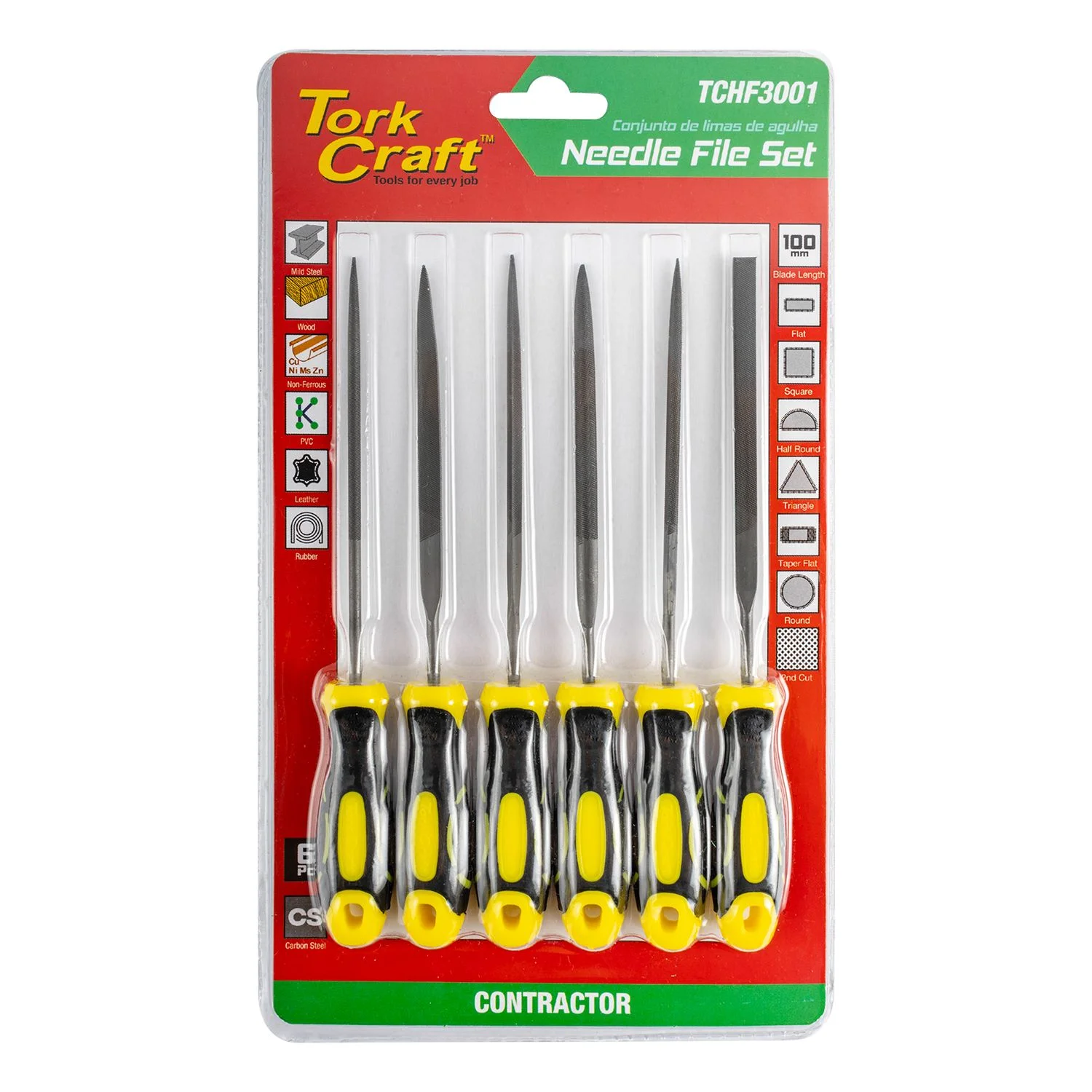 TCHF3001.webp NEEDLE FILE SET 6PC FLAT/RND/SQUARE/TRI-ANGLE/TAPER FLAT/HALF RND - Image 1