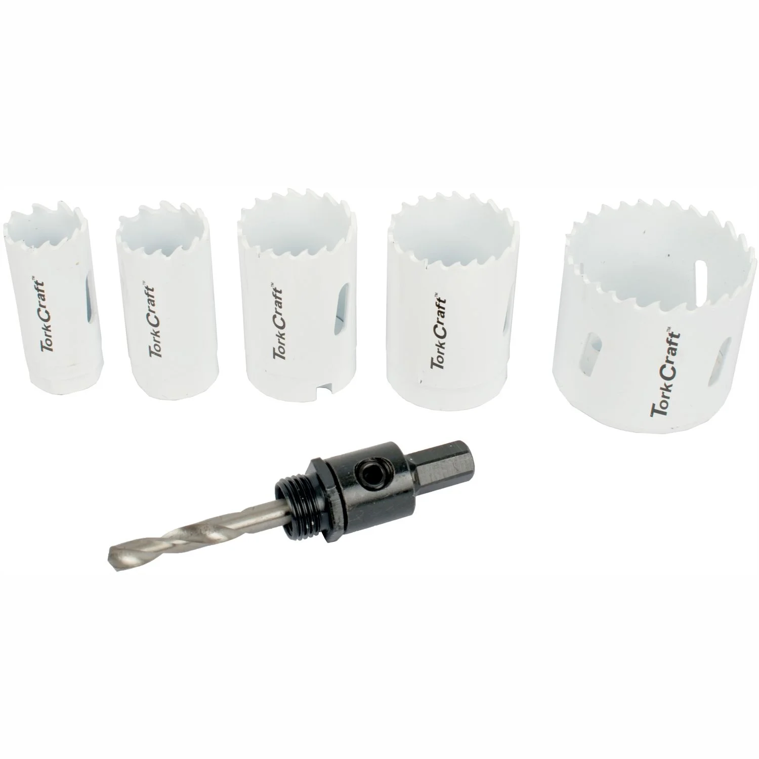 TCHSK006.webp HOLE SAW SET 6PCE BI-METAL (22/25/32/35/51MM and 3/8 HEX MANDREL) - Image 1