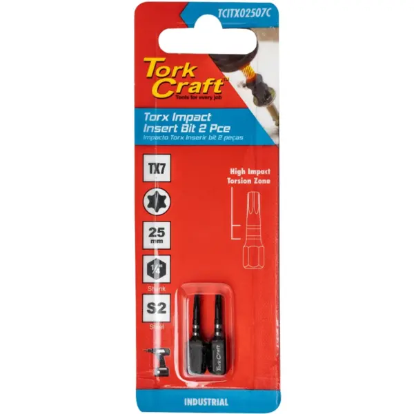 TORX TX 7 IMPACT INSERT BIT 25MM 2PC CARDED