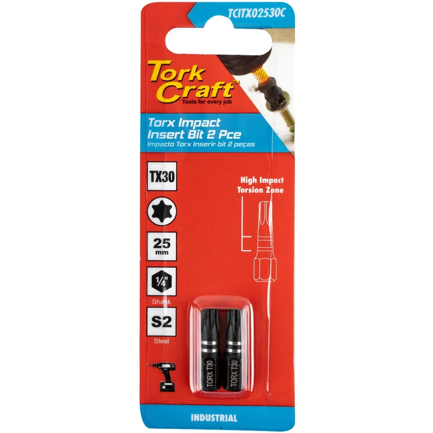 TCITX02530C.webp TORX TX 30 IMPACT INSERT BIT 25MM 2PC CARDED - Image 1