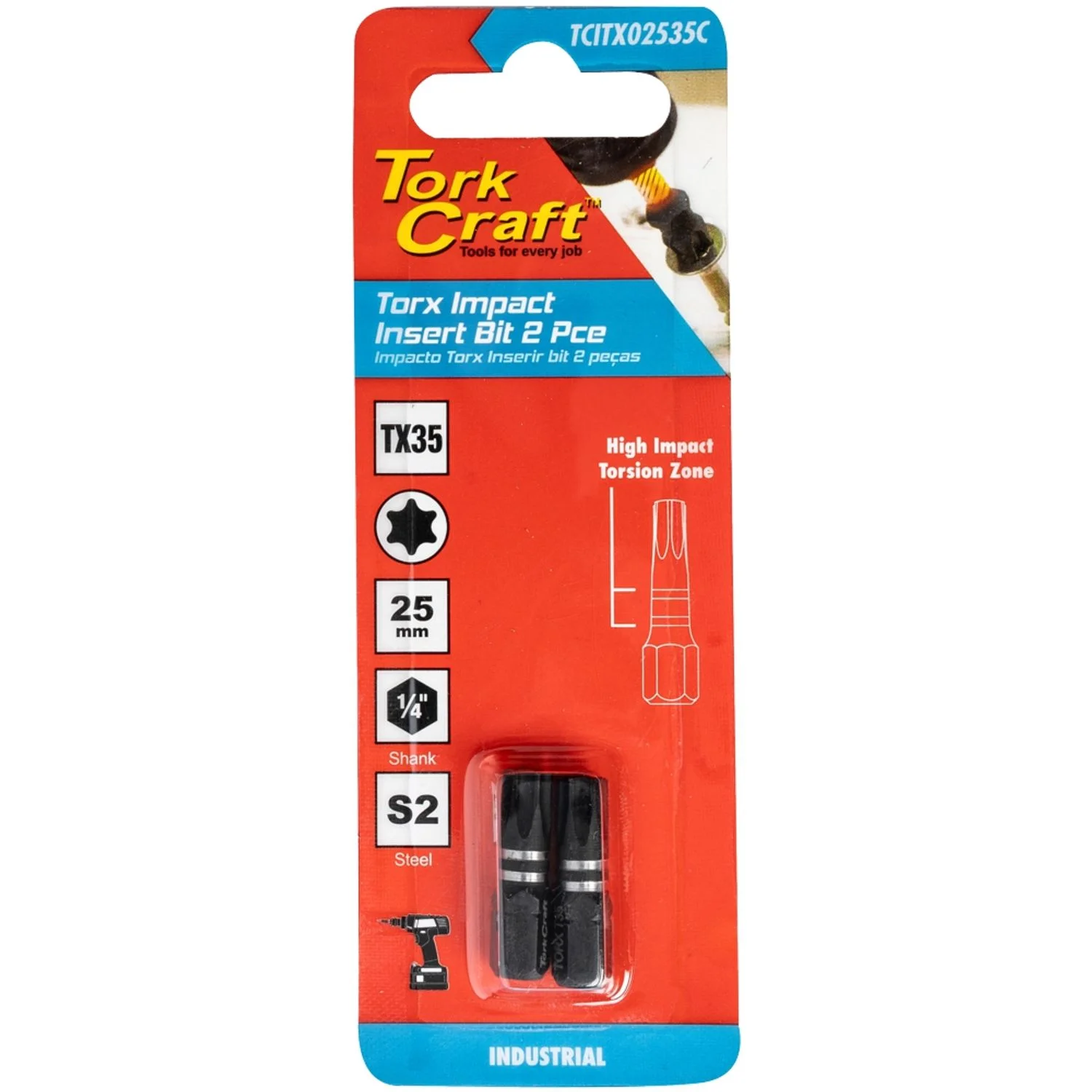 TCITX02535C.webp TORX TX 35 IMPACT INSERT BIT 25MM 2PC CARDED - Image 1